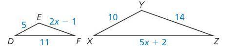 Find the value of X that makes △DEF ∼△XYZ