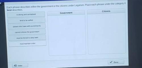 Each phrase describes either the government or the citizens under Legalism. Place each phrase under