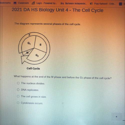 I NEED HELP WITH ANOTHER QUESTION ASAP

The diagram represents several phases of the cell cycle.
х