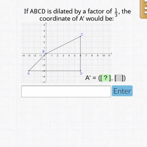 If abcd is dilated by a factor of 1/3 the coordinate of A would be?