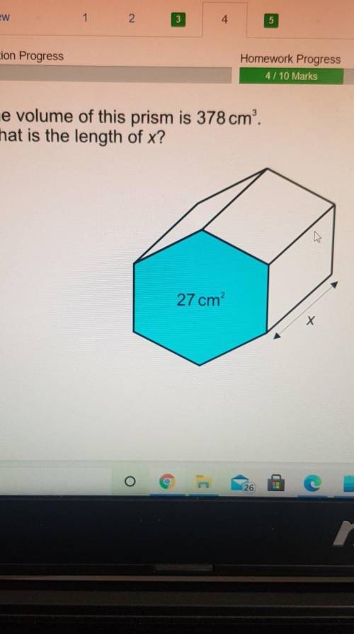 The volume of this prism is 378 cm'.What is the length of x?
