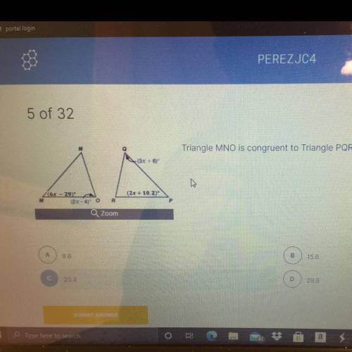 Triangle MNO is congruent to Triangle PQR. What is the measure of
