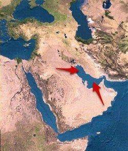 The arrows on this map are pointing to what body of water

a.Red sea 
b. Arabian sea 
c.Persian gu