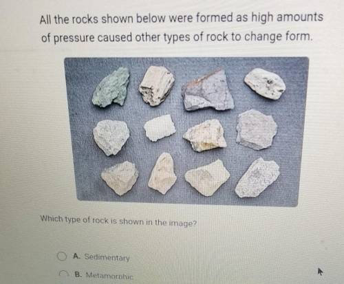 All the rocks shown below were formed as high amounts of pressure caused other types of rock to cha