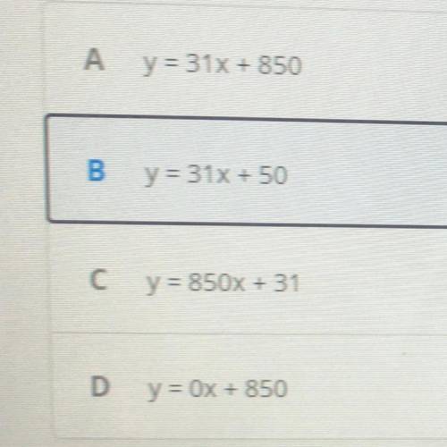 Which is an equation to represent Party B in y = mx + b form?

Party B: $850 rental fee for 31 to