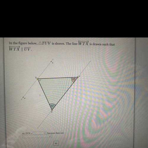 Plzzzz helpppp  in the figure below , triangle TUV is drawn . the line WTX is drawn such that