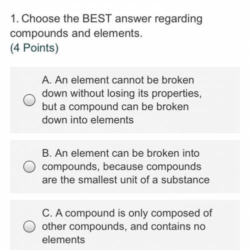 Choose the BEST answers regarding compounds and elements