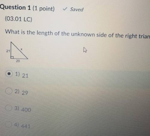 What is the length of the unknown side of the right triangle? ( 20