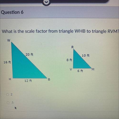What is the scale factor from triangle WHB to triangle RVM