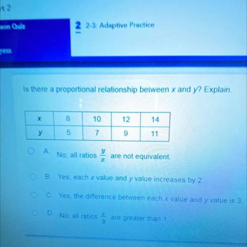 Is there a proportional relationship between x and y? Explain.