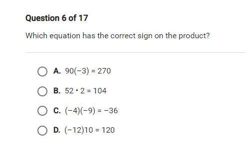 Which equation has the correct sign on the product?