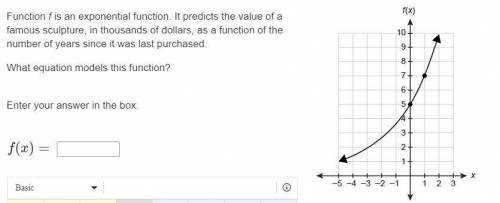 Function f is an exponential function. It predicts the value of a famous sculpture, in thousands of