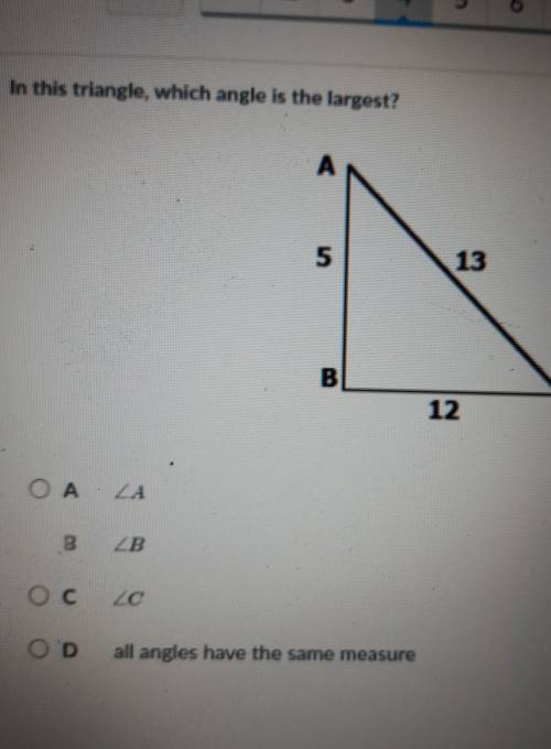 (10 points)In this triangle, which angle is the largest?