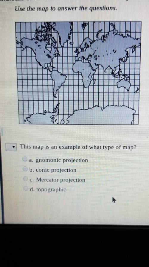 This map is an example of what type of map? a. gnomonic projection b. conic projection c. Mercator