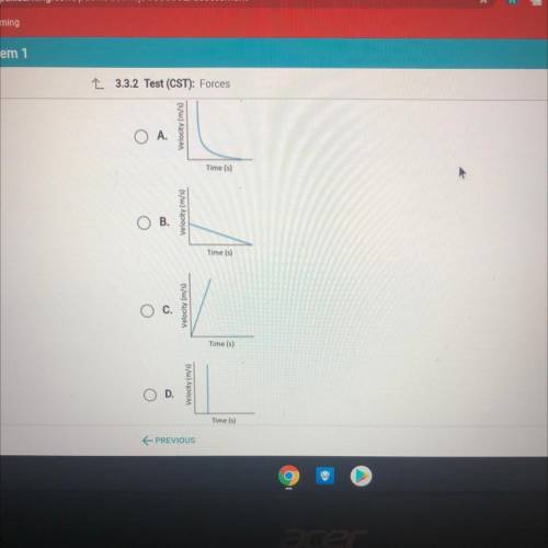 HELP ASP PLSSS 
Which graph shows the change in velocity of an object in free fall?