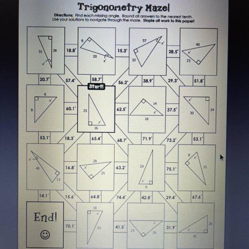Trigonometry Maze Version 2: Missing Angle Measures