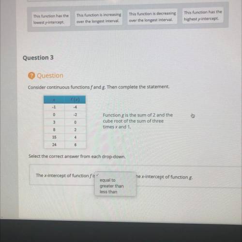 PLEASE HELP

Consider continuous functions fand g. Then complete the statement.
Select the correct