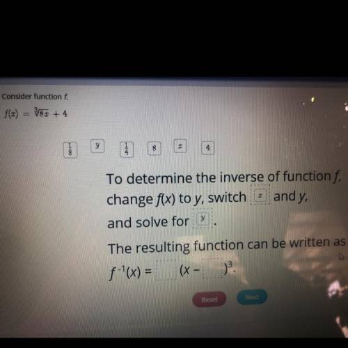 To determine the inverse of function F, change f(x)￼ to y switch blank and y and solve for blank