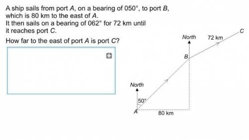 A ship sails from port A, on a bearing of 050°, to port B, which is 80 km to the east of A.

It th