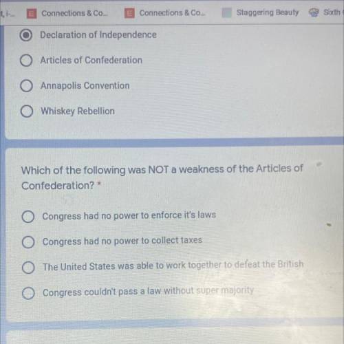 Which of the following was NOT a weakness of the Articles of
Confederation?