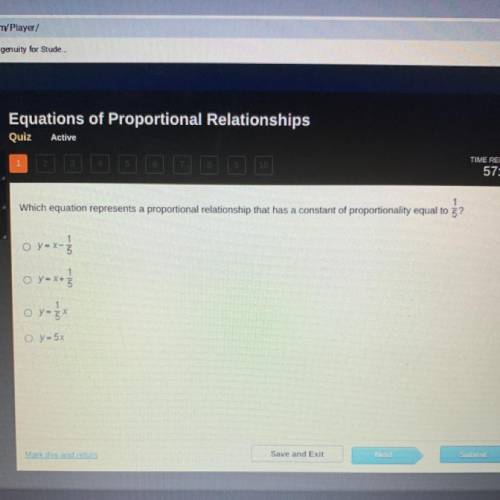 Which equation represents a proportional relationship that has a constant of proportionality equal