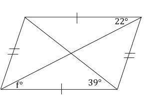 What is the measure of angle f?
22
39
61
32