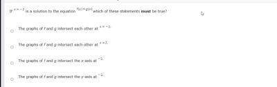 If x = -2 is a solution to the equation f(x) = g (x) which of these statements must be true