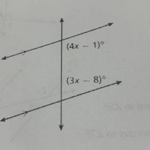 Solve for x
(4x - 1) °
(3x - 8)°