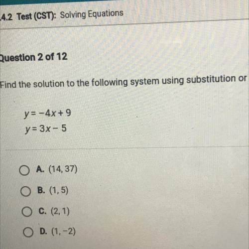 Find the solution to the following system using substitution or elimination y=-4+9 y=3x-5