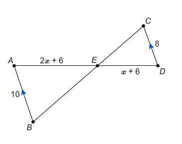What is AE?

Enter your answer in the box.
wo segments A D and B C intersect at point E to form tw