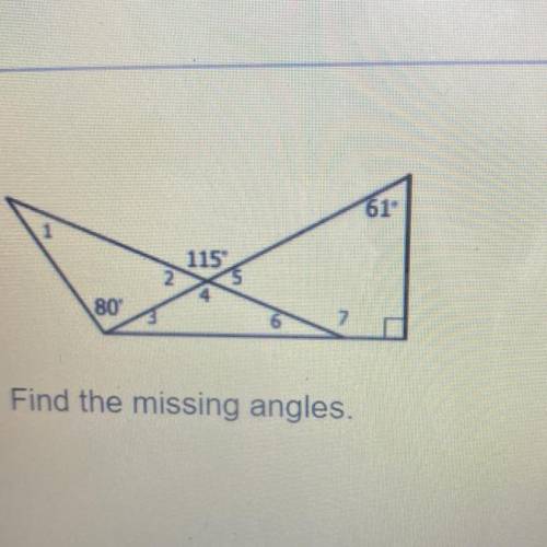 Find the missing angles. For 1 , 2, 3, 4, 5, 6, 7