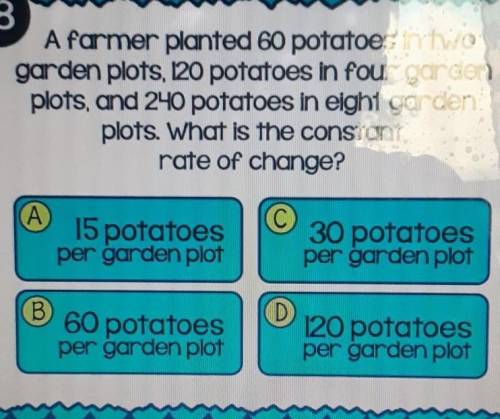 A farmer planted 60 potatoes in two garden plots, 120 potatoes in four garden plots, and 240 potato