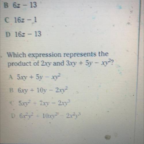Which expression represnts the product of 2xy and 3xy+5y-xy^2