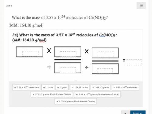 What is the mass of 3.57 x 10^24 molecules of Ca(No3)2 ?