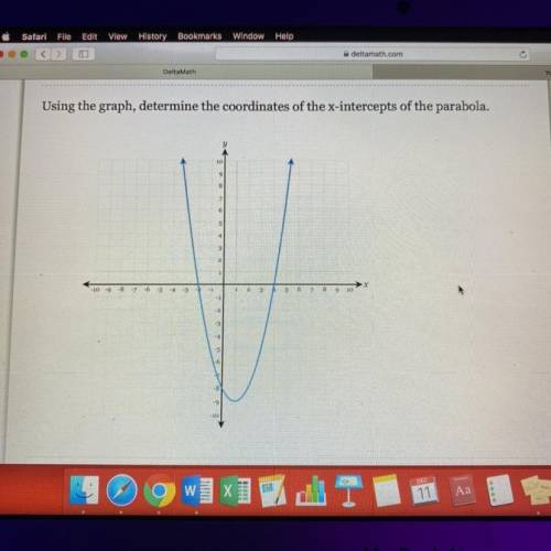 Using the graph, determine the coordinates of the x-intercepts of the parabola.
Y