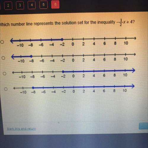 Which number line represents the solution set for the inequality -1/2x>4