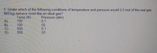 Under which of the following conditions of temperature and pressure would 2.5 mol of the real gas N