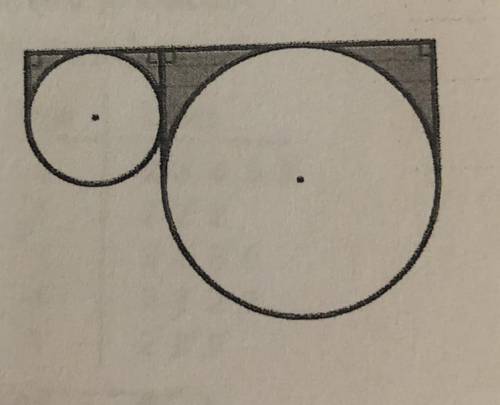 In the figure shown, the smaller circle has a radius of 2 feet and the larger circle has a radius o