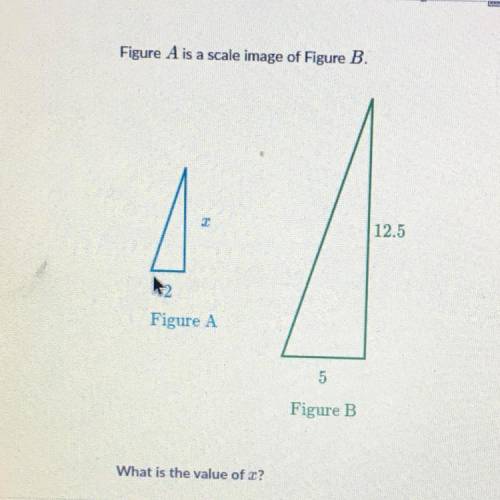 Figure A is a scale image of Figure B.

12.5
2
Figure A
5
Figure B
What is the value of x?