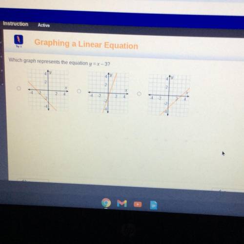 Graphing a Linear Equation

Try it
Which graph represents the equation y = x - 3?
42
2
4
1
4
