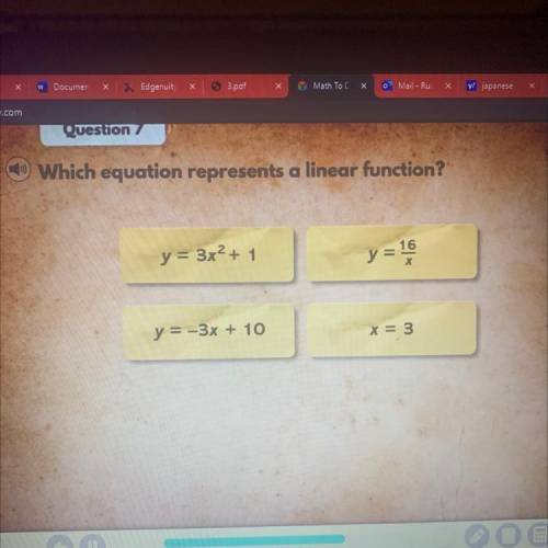 Which equation represents a linear function￼