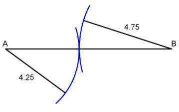 If AB = 9, the diagram (represents, does not represent) the case of a degenerate triangle because (