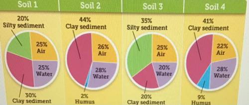 The circle graphs show the compositions of four different
soils.