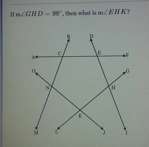If m<GHD = 98°, then what is m<EHK?