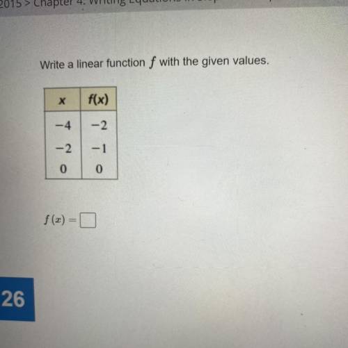 Write a linear function with the given values.