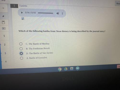 Which of the following battles form Texas history is being described by the journal entry?