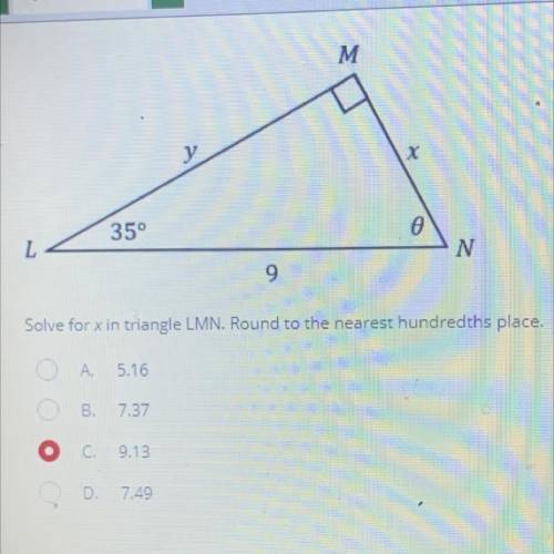 Solve for x in triangle LMN. Round to the nearest hundredths place.