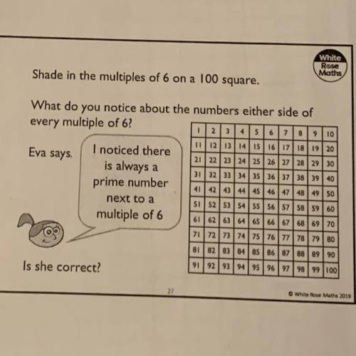 Maths

Shade in the multiples of 6 on a 100 square.
What do you notice about the numbers either si
