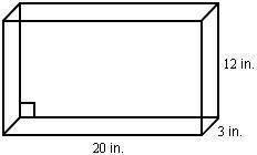 What is the surface area of this right rectangular prism glass slab with dimensions of 20 inches by