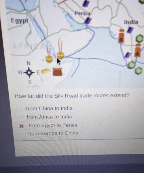 How far did the Silk Road trade routes extend? o from China to India O from Africa to India from Eg